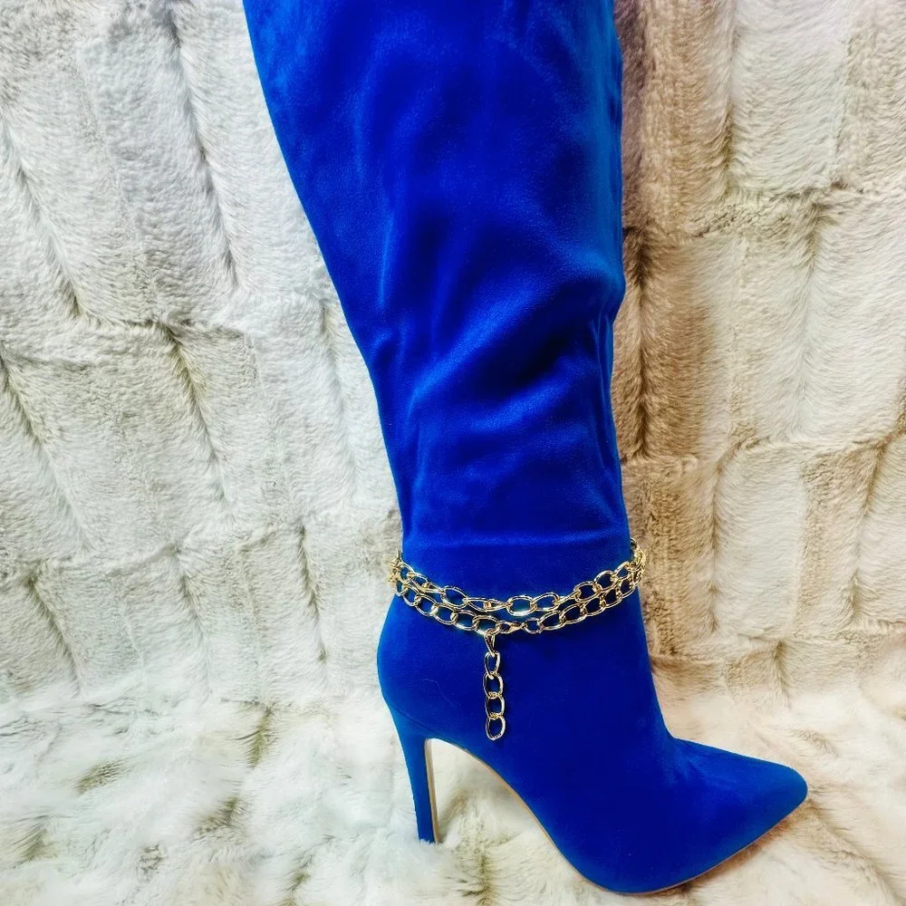 Mata Bright Blue Faux Suede Wide Top 4